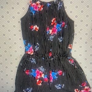 Colorful Floral Striped Kids Romper